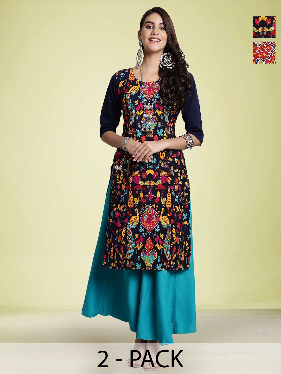 Moda Rapido Selection Of 2 Floral Printed Round Neck Straight Kurtas, Navy blue
Moda Rapido Selection Of 2 Floral Printed Round Neck Straight Kurtas, Navy blue