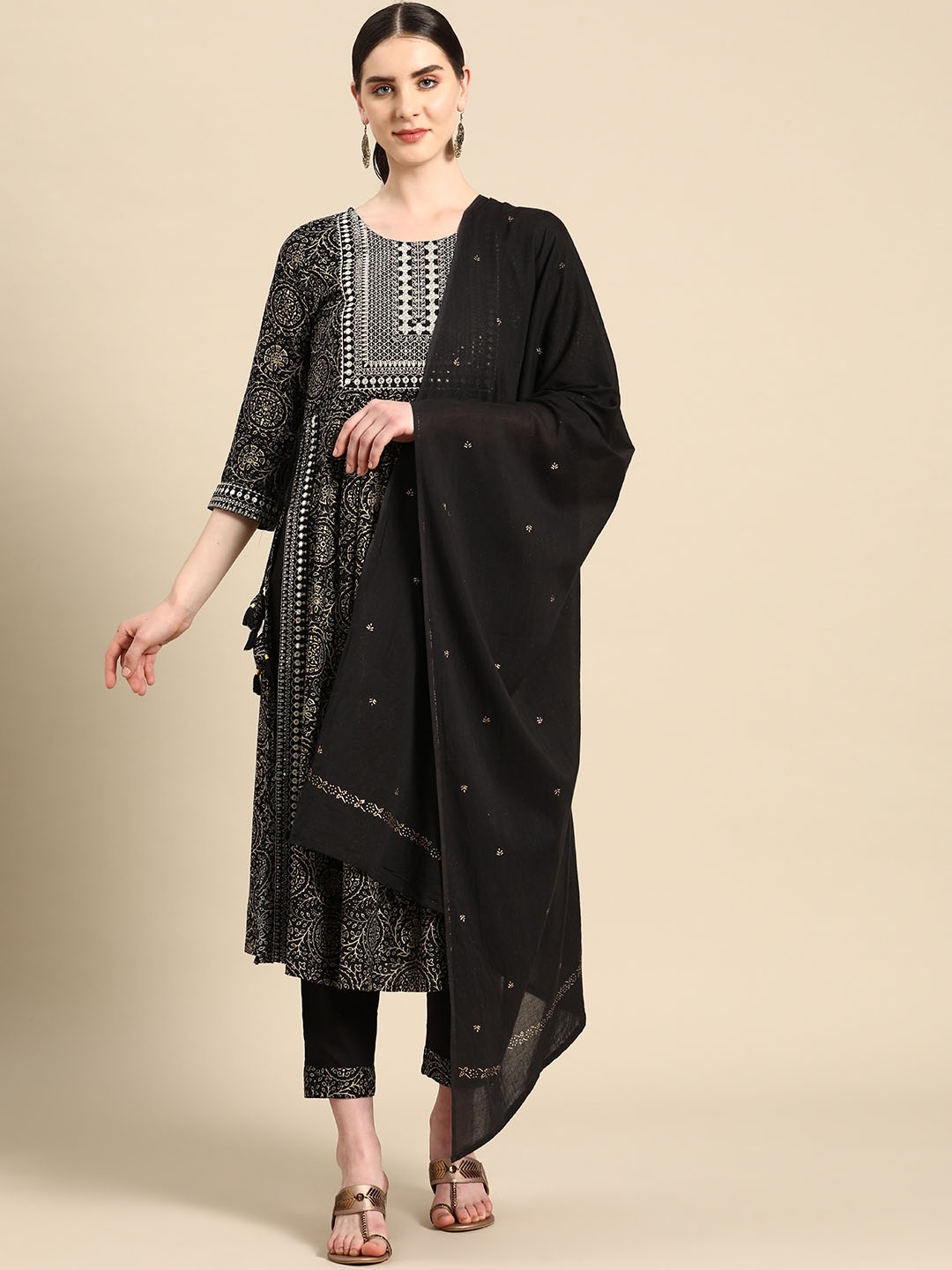 INDYES Women Embroidered Pleated Mirror Work Kurta with Trousers & With Dupatta, Black
INDYES Women Embroidered Pleated Mirror Work Kurta with Trousers & With Dupatta, Black