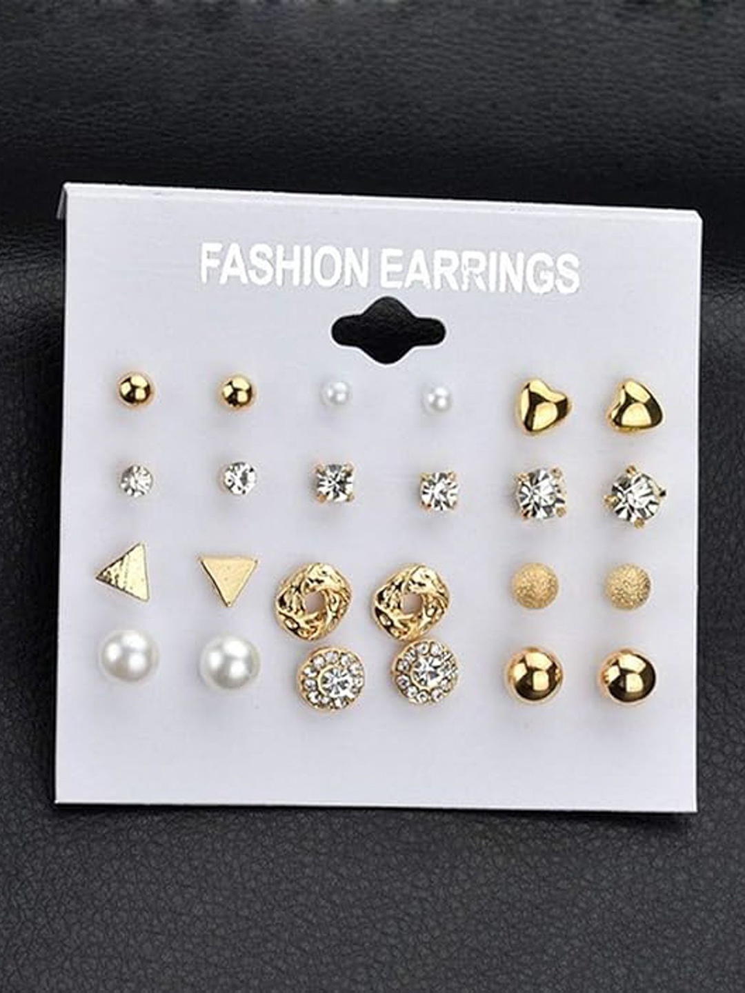 PolluxCraft Set of 12 Gold-Plated Stones Studded And Beaded Circular Shaped Korean Studs
PolluxCraft Set of 12 Gold-Plated Stones Studded And Beaded Circular Shaped Korean Studs
