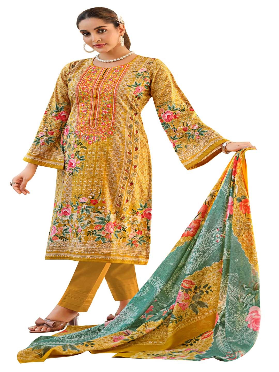 DRAVINAM Trends Floral Printed Embroidered Pure Cotton Unstitched Dress Material, Yellow
DRAVINAM Trends Floral Printed Embroidered Pure Cotton Unstitched Dress Material, Yellow