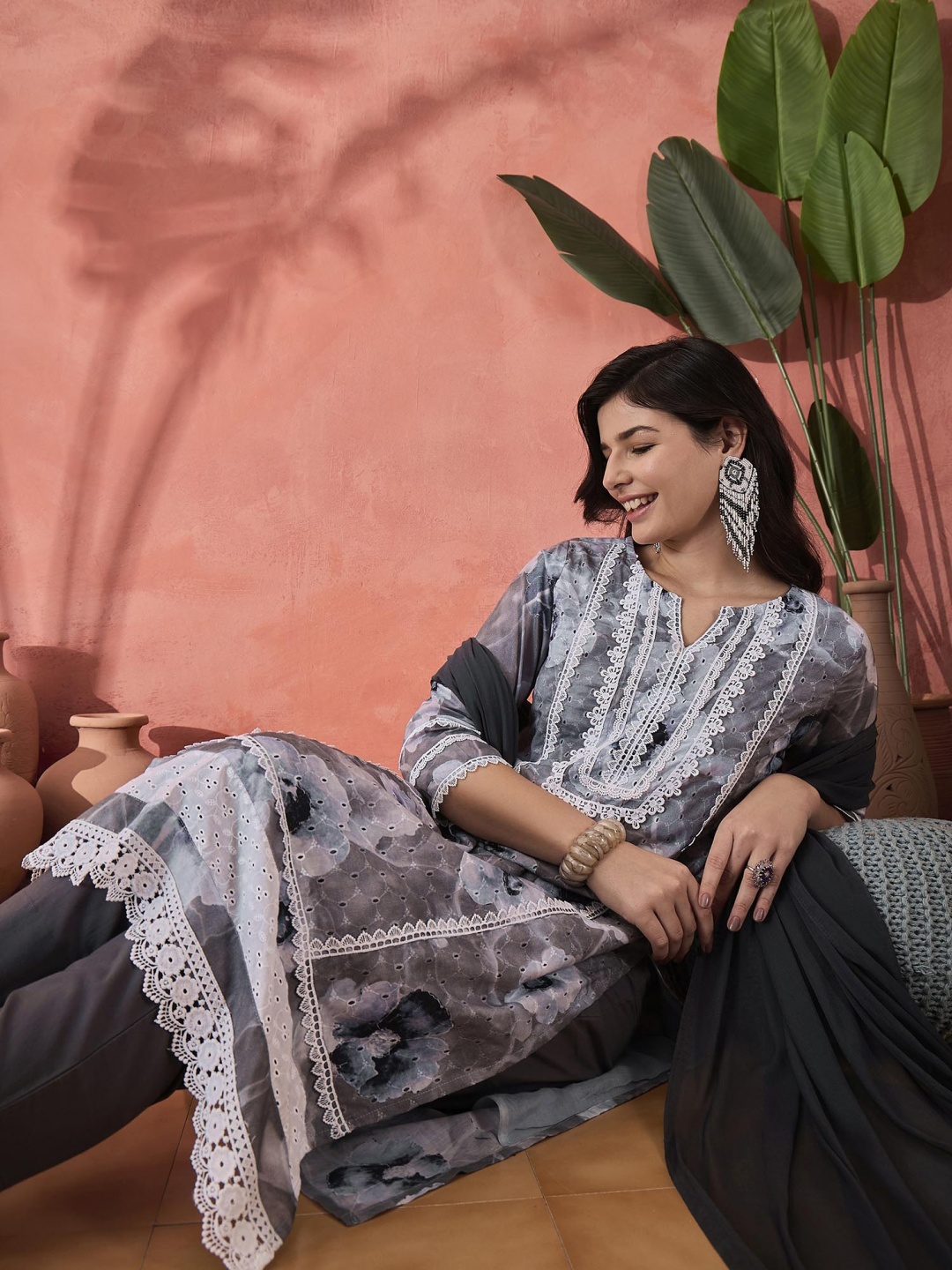 Sangria Grey Floral Printed Notch Neck Straight Pure Cotton kurta With Trouser And Dupatta
Sangria Grey Floral Printed Notch Neck Straight Pure Cotton kurta With Trouser And Dupatta