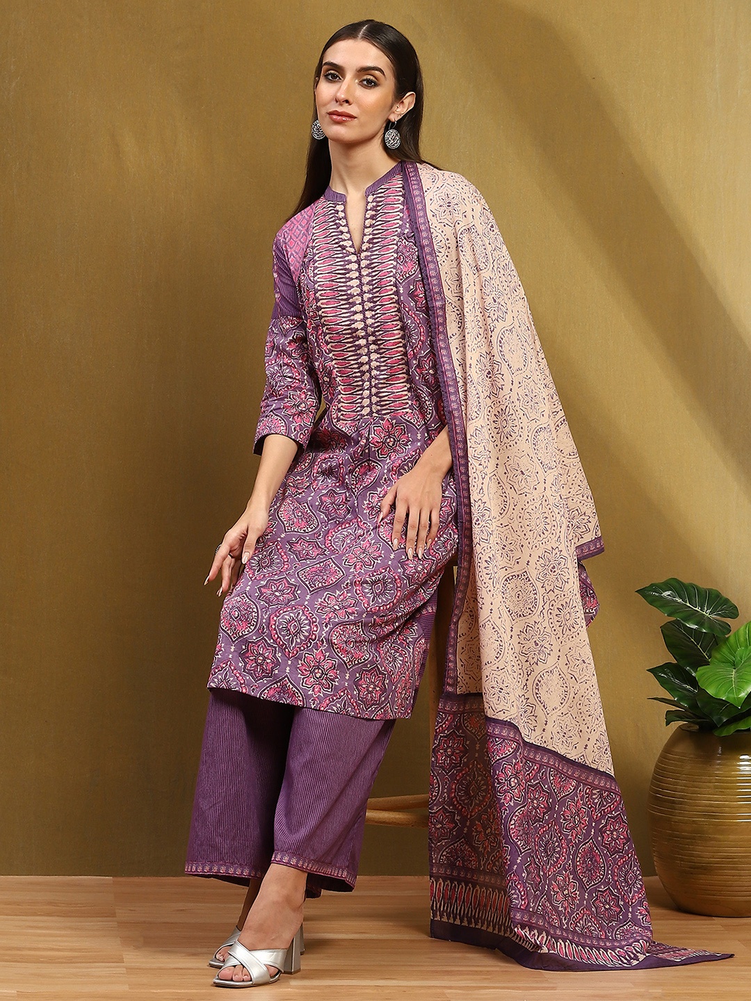 Biba Women Floral Printed Regular Pure Cotton Kurta with Palazzos & With Dupatta, Purple
Biba Women Floral Printed Regular Pure Cotton Kurta with Palazzos & With Dupatta, Purple