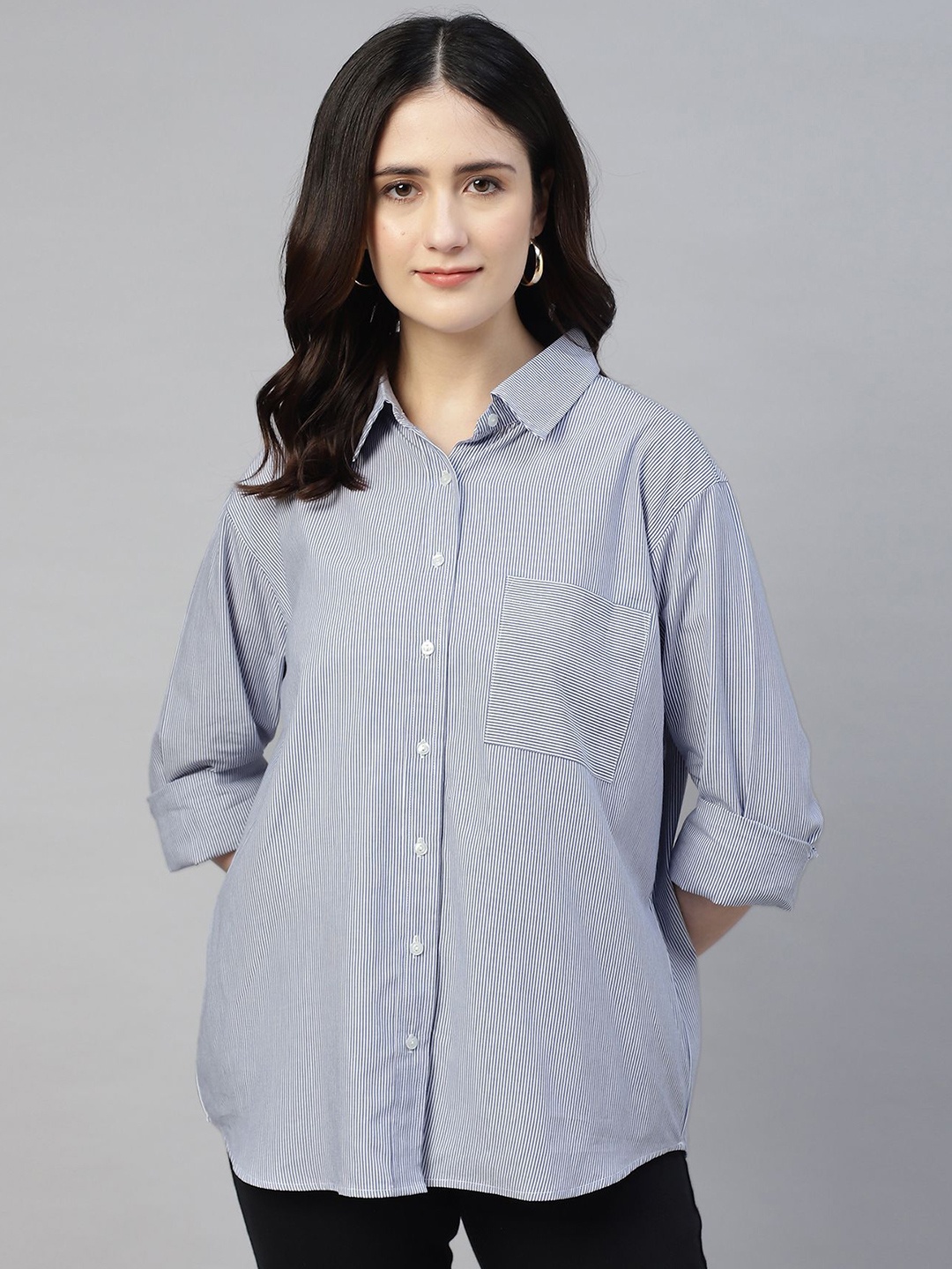 Sands of India Women Relaxed Fit Spread Collar Pinstripes Striped Cotton Casual Shirt, Navy blue
Sands of India Women Relaxed Fit Spread Collar Pinstripes Striped Cotton Casual Shirt, Navy blue