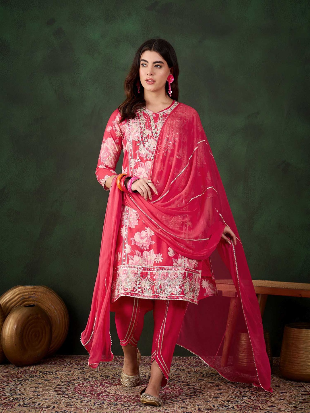Sangria Floral Embroidered Round Neck Kurta With Dhoti Pants And Dupatta, Red
Sangria Floral Embroidered Round Neck Kurta With Dhoti Pants And Dupatta, Red
