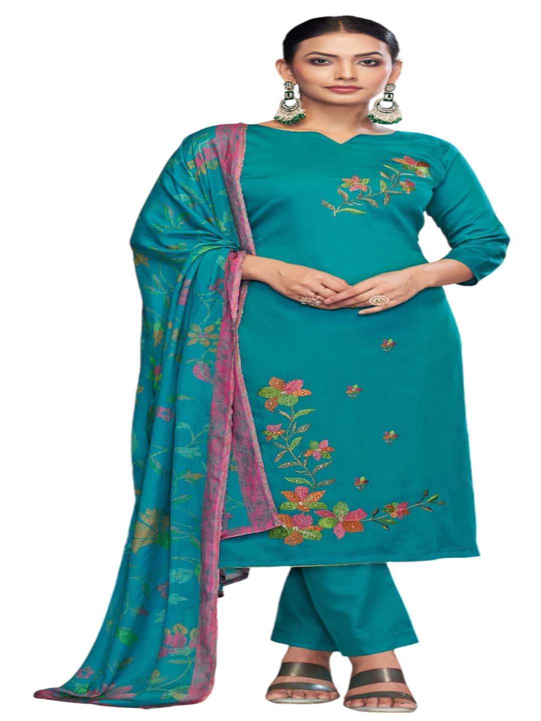 DRAVINAM Trends Floral Embroidered Sequinned Pure Cotton Unstitched Dress Material, Teal
DRAVINAM Trends Floral Embroidered Sequinned Pure Cotton Unstitched Dress Material, Teal