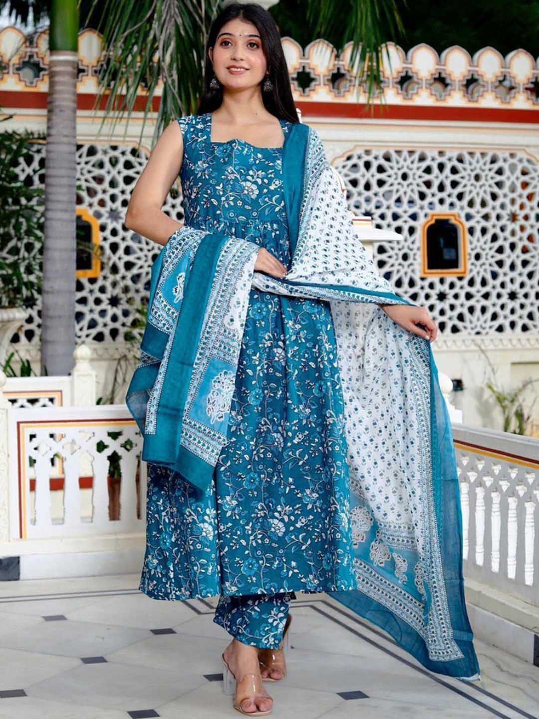 JD FINISHING Women Floral Printed Tiered Kantha Work Pure Cotton Kurti with Palazzos & With Dupatta, Blue
JD FINISHING Women Floral Printed Tiered Kantha Work Pure Cotton Kurti with Palazzos & With Dupatta, Blue