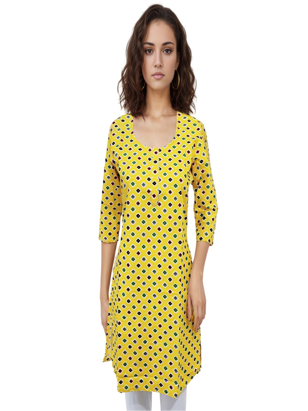 RAYINVENT Ethnic Motifs Printed Round Neck Gotta Patti Pure Cotton Straight Kurtas, Yellow
RAYINVENT Ethnic Motifs Printed Round Neck Gotta Patti Pure Cotton Straight Kurtas, Yellow