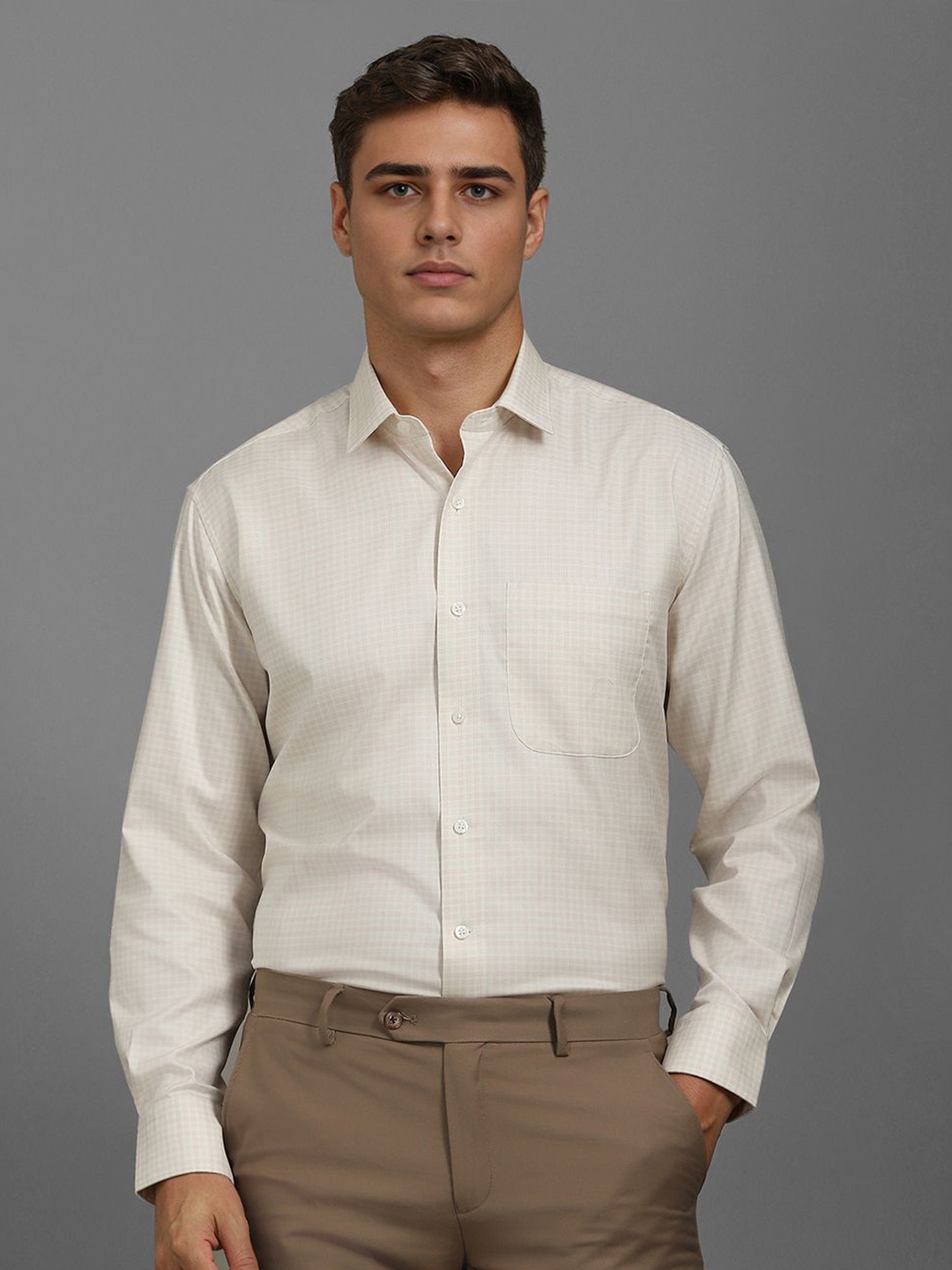 Luxure by Louis Philippe Men Classic Fit Spread Collar Checked Cotton Formal Shirt, Cream
Luxure by Louis Philippe Men Classic Fit Spread Collar Checked Cotton Formal Shirt, Cream