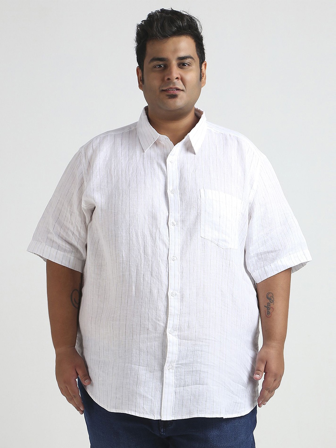 Sizeupp Men Plus Size Standard Oversized Fit Vertical Striped Linen Casual Shirt, White
Sizeupp Men Plus Size Standard Oversized Fit Vertical Striped Linen Casual Shirt, White