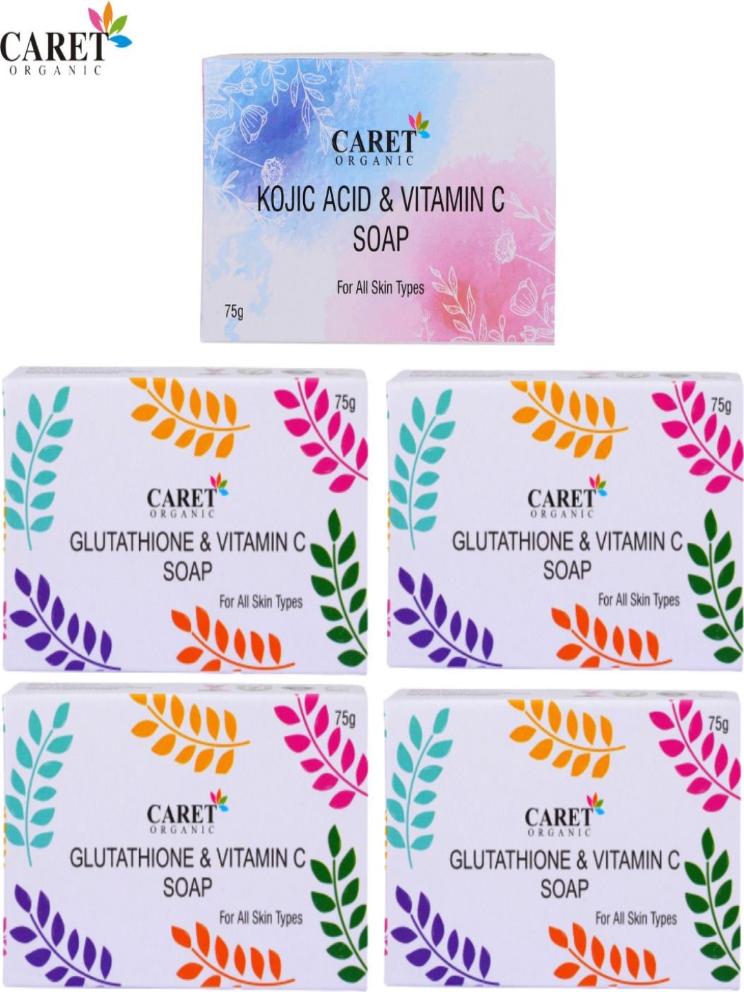 CARET ORGANIC Set Of 5 Glutathione & Vitamin C Soap & Kojic Acid & Vitamin C Soap, Multi
CARET ORGANIC Set Of 5 Glutathione & Vitamin C Soap & Kojic Acid & Vitamin C Soap, Multi