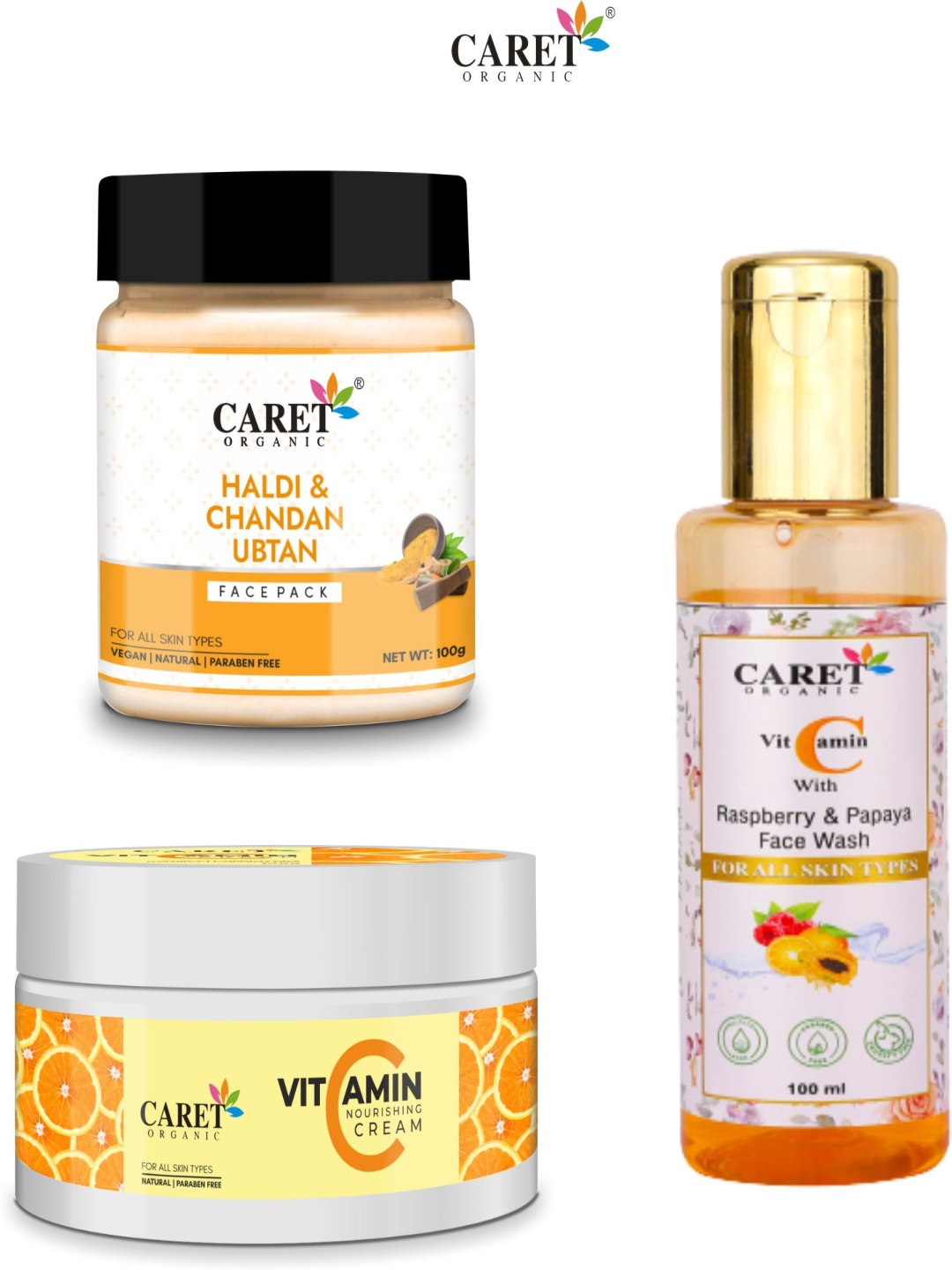 CARET ORGANIC Set Of 3 Ubtan Face Pack-100 g - Papaya Face Wash - 100 g & Cream- 100 g, Multi
CARET ORGANIC Set Of 3 Ubtan Face Pack-100 g - Papaya Face Wash - 100 g & Cream- 100 g, Multi