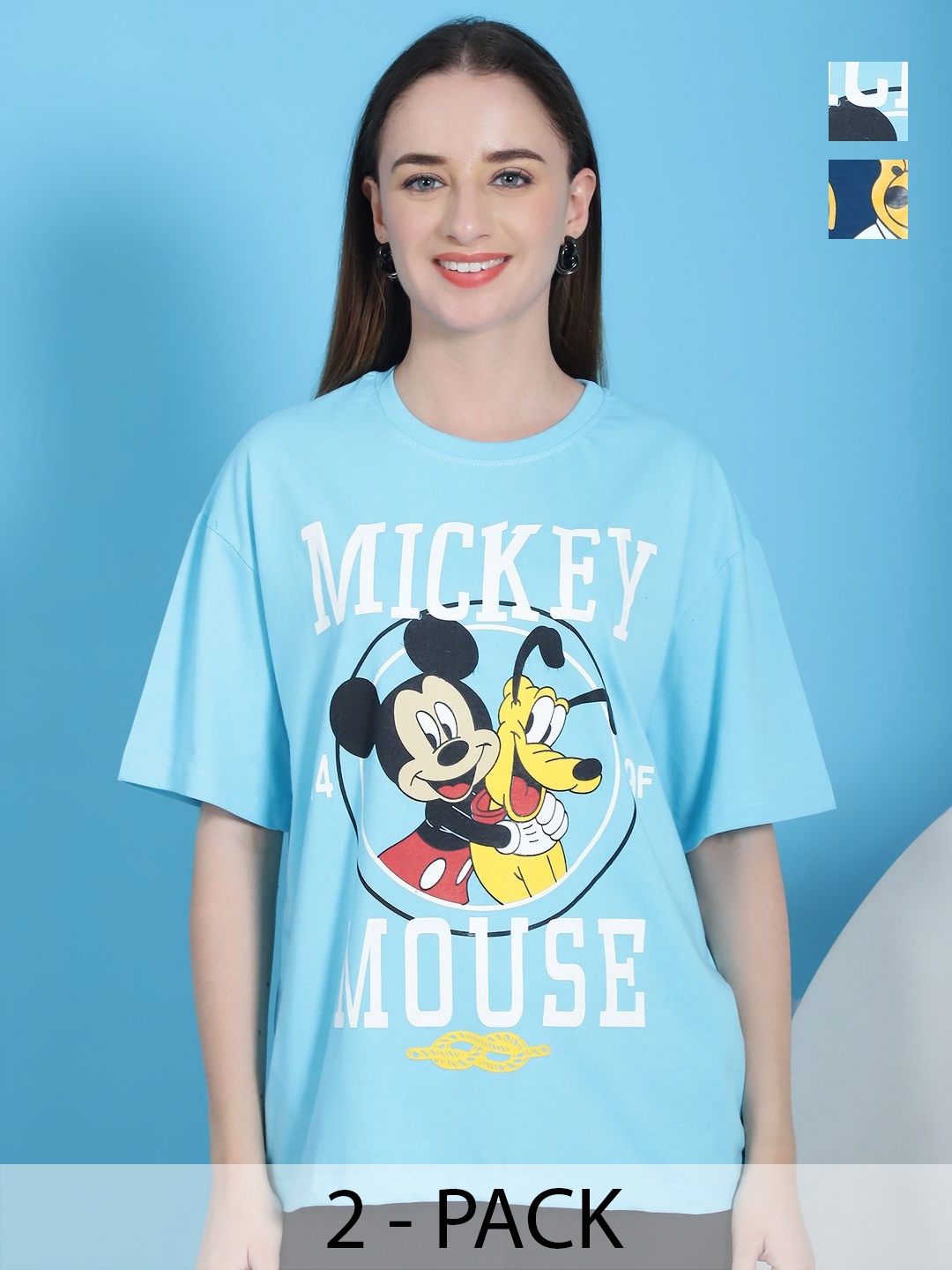 Dreambe Women Pack Of 2 Mickey Mouse Fusion Graphic Printed Cotton Oversized T-shirts, Blue
Dreambe Women Pack Of 2 Mickey Mouse Fusion Graphic Printed Cotton Oversized T-shirts, Blue