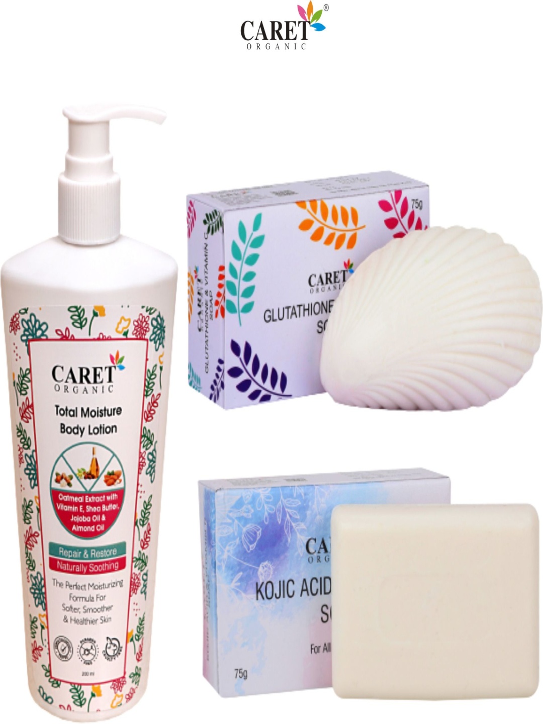 CARET ORGANIC Set Of 3 Total Body Lotion & Kojic Acid Vitamin C Soap & Glutathione Soap, Multi
CARET ORGANIC Set Of 3 Total Body Lotion & Kojic Acid Vitamin C Soap & Glutathione Soap, Multi