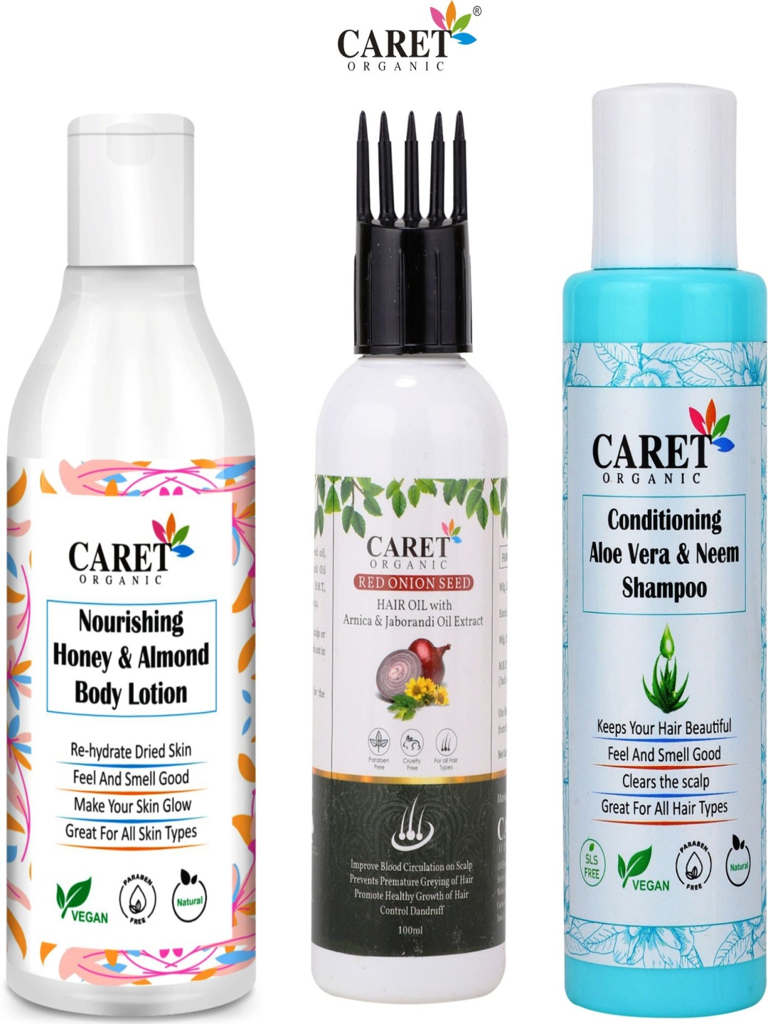 CARET ORGANIC Set Of 3 Almond Body Lotion 250 ml, Hair Oil 100 ml & Shampoo 300 ml, White
CARET ORGANIC Set Of 3 Almond Body Lotion 250 ml, Hair Oil 100 ml & Shampoo 300 ml, White