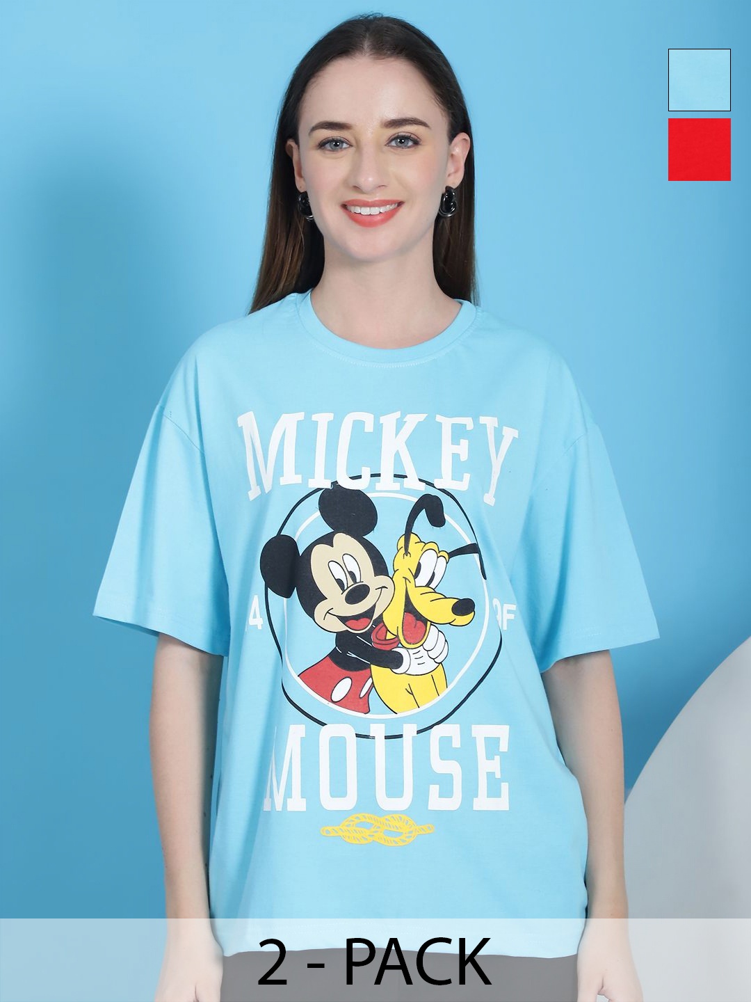 Dreambe Women Pack Of 2 Mickey Mouse Fusion Graphic Printed Cotton Oversized T-shirts, Blue
Dreambe Women Pack Of 2 Mickey Mouse Fusion Graphic Printed Cotton Oversized T-shirts, Blue