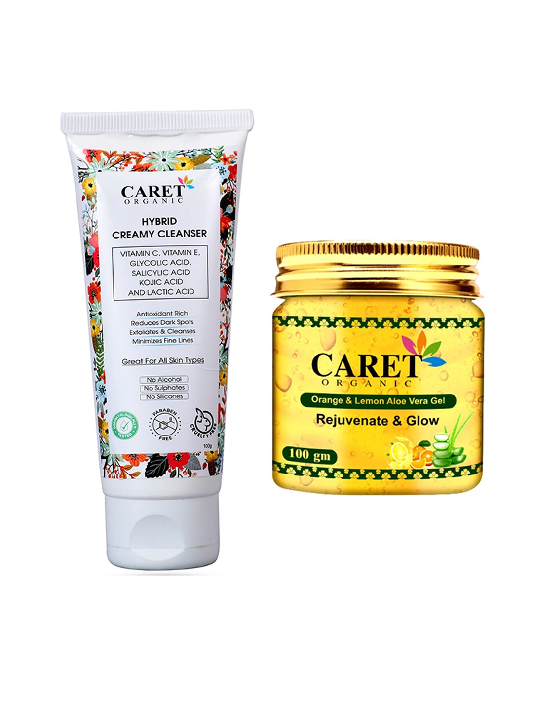 CARET ORGANIC Set Of 2 Hybrid Creamy Cleanser & Orange, Lemon & Aloevera Gel - 100 g Each, White
CARET ORGANIC Set Of 2 Hybrid Creamy Cleanser & Orange, Lemon & Aloevera Gel - 100 g Each, White