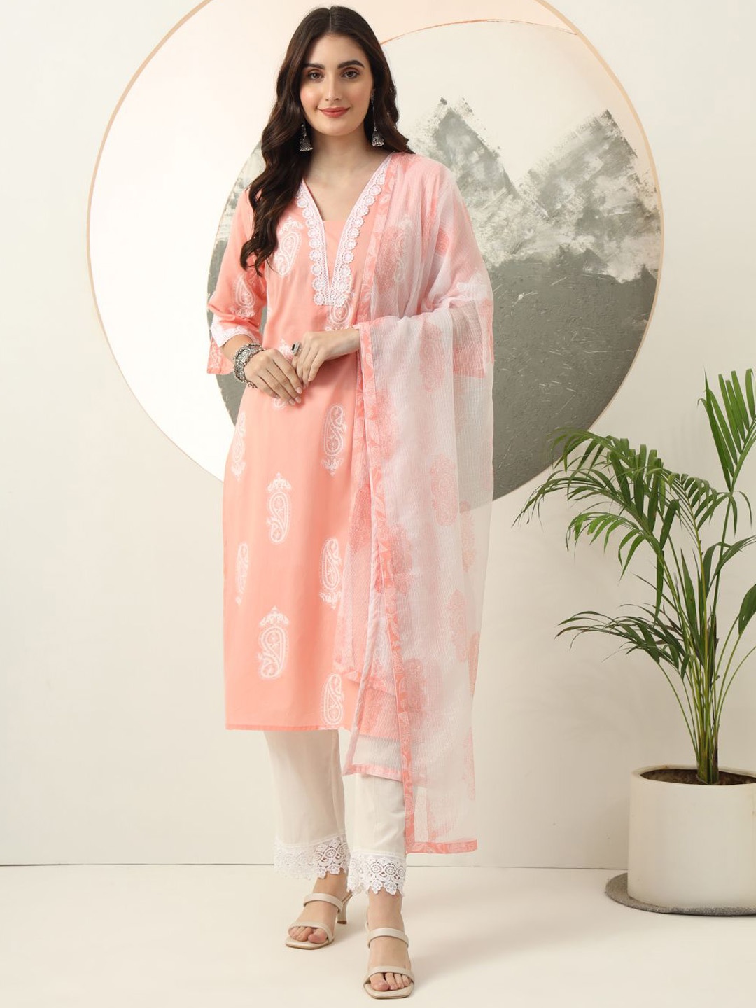 Yufta Ethnic Motifs Printed Pure Cotton V-Neck Straight Kurta With Trousers And Dupatta, Peach
Yufta Ethnic Motifs Printed Pure Cotton V-Neck Straight Kurta With Trousers And Dupatta, Peach