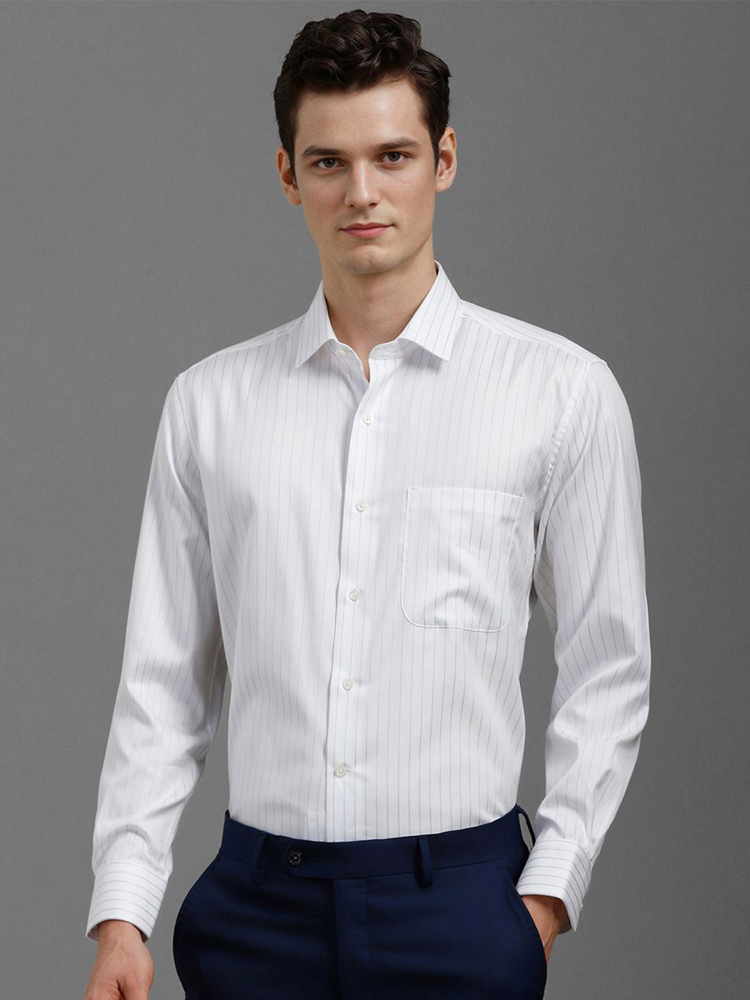 Luxure by Louis Philippe Men Classic Fit Vertical Striped Cotton Formal Shirt, White
Luxure by Louis Philippe Men Classic Fit Vertical Striped Cotton Formal Shirt, White