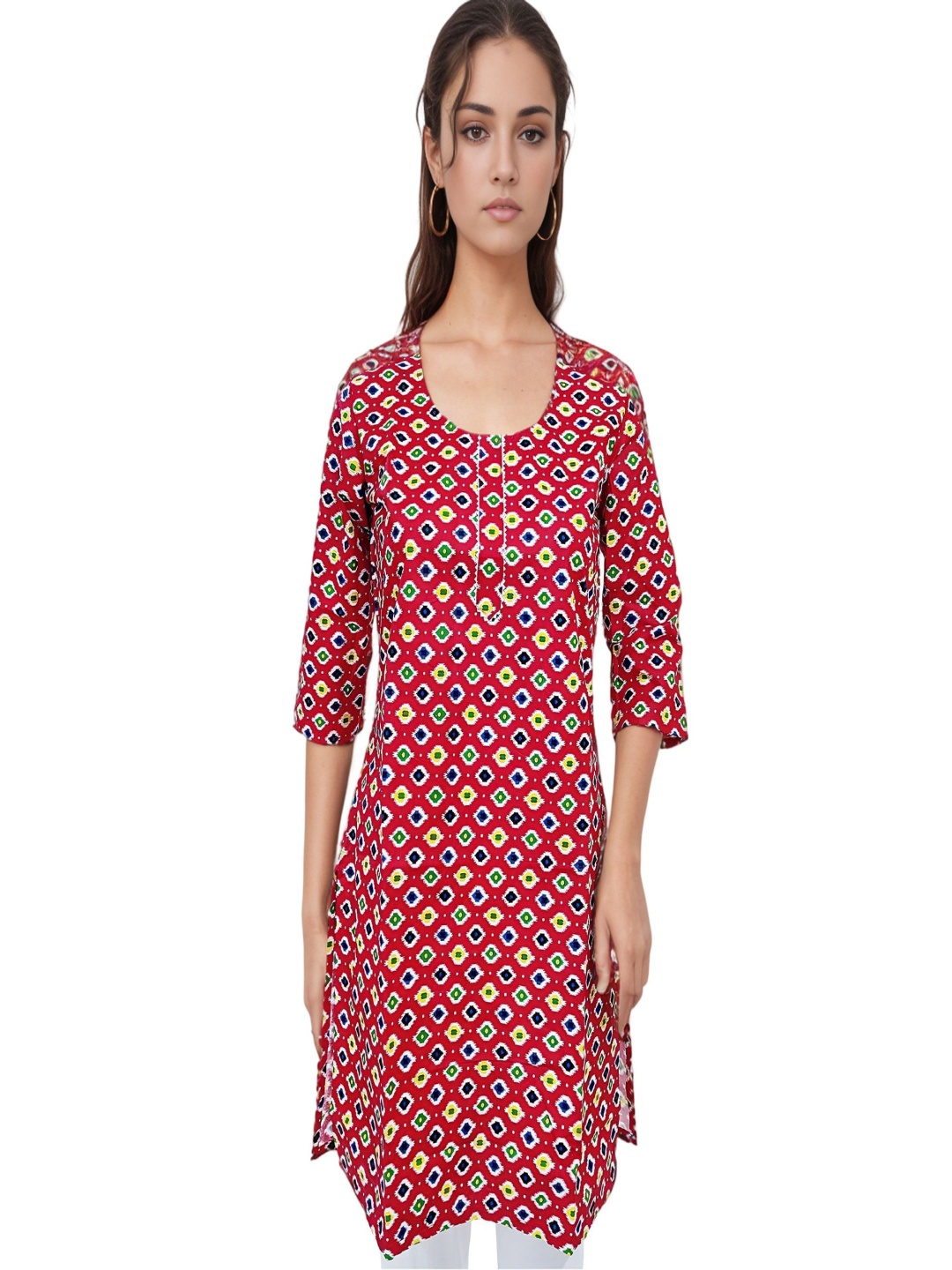 RAYINVENT Ethnic Motifs Printed Round Neck Gotta Patti Pure Cotton Straight Kurtas, Red
RAYINVENT Ethnic Motifs Printed Round Neck Gotta Patti Pure Cotton Straight Kurtas, Red