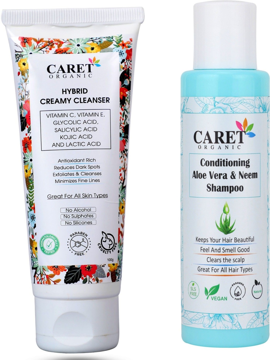 CARET ORGANIC Set Of 2 Hybrid Creamy Cleanser 100 g With Aloevera & Neem Shampoo 100 ml, White
CARET ORGANIC Set Of 2 Hybrid Creamy Cleanser 100 g With Aloevera & Neem Shampoo 100 ml, White