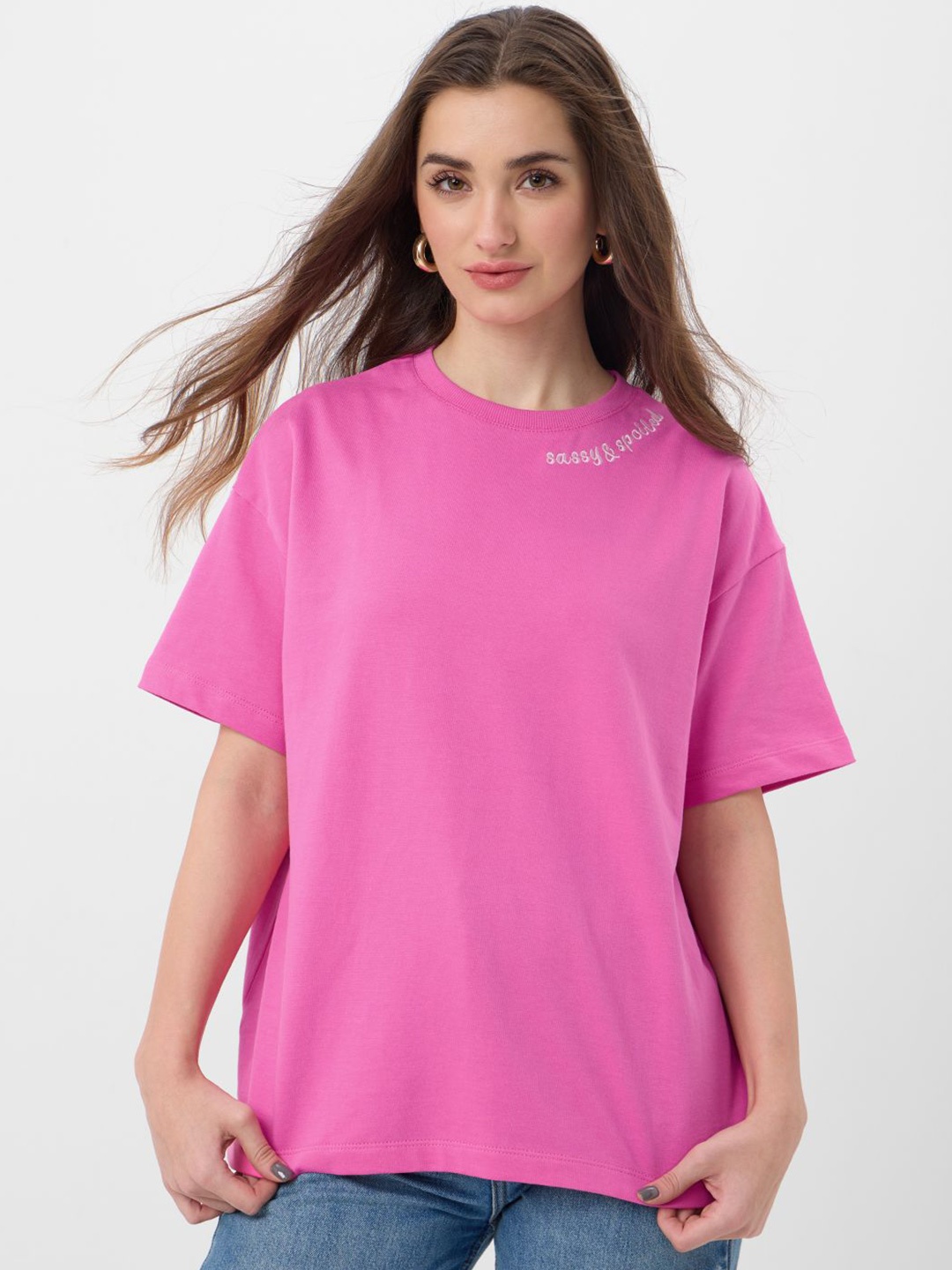 The Souled Store Women Cotton Half Sleeves Oversized Typography Printed T-shirt, Pink
The Souled Store Women Cotton Half Sleeves Oversized Typography Printed T-shirt, Pink