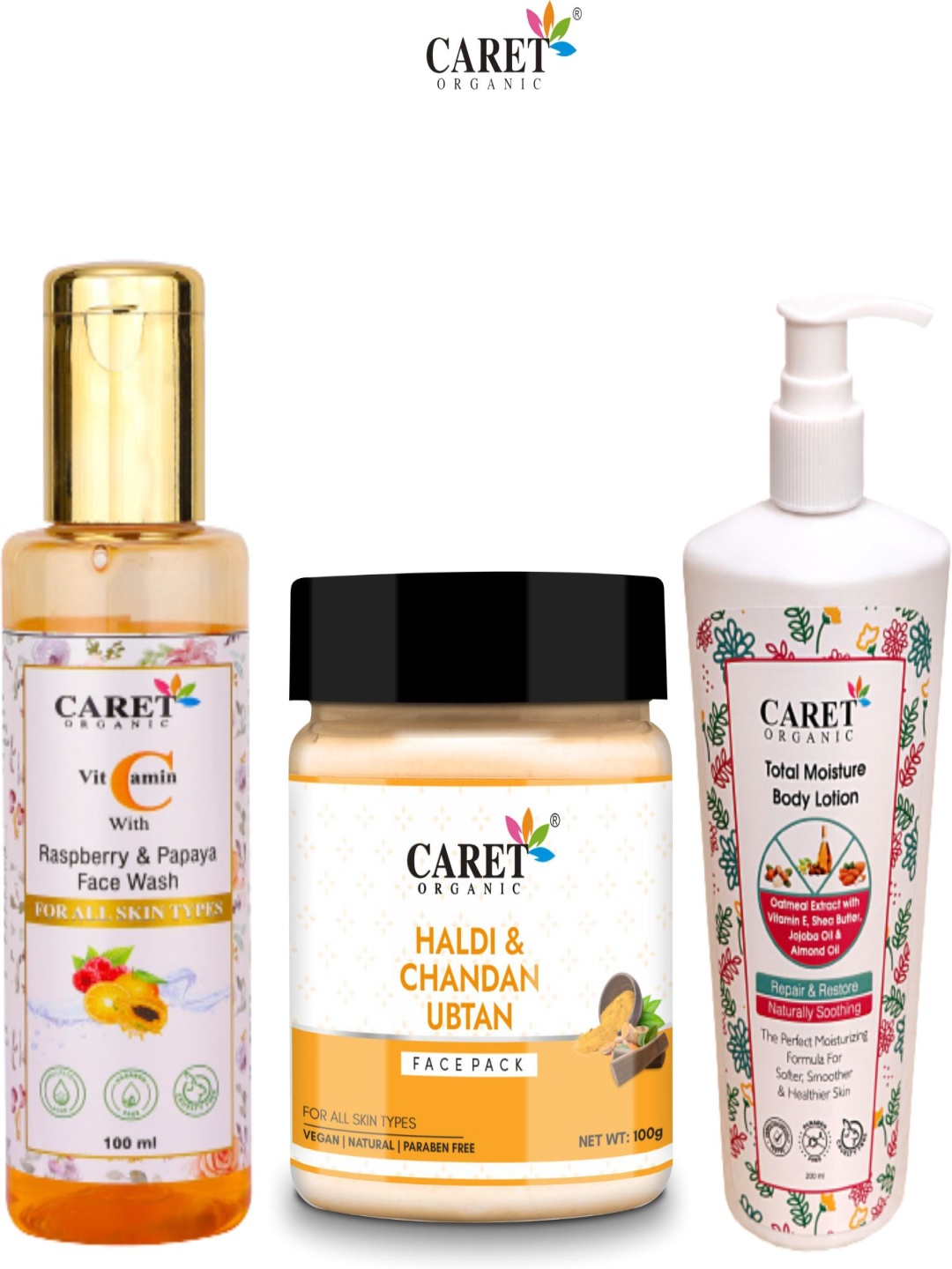 CARET ORGANIC Set Of 3 Papaya Facewash - 100 ml, Face Pack -100 g & Body Lotion - 200 ml, White
CARET ORGANIC Set Of 3 Papaya Facewash - 100 ml, Face Pack -100 g & Body Lotion - 200 ml, White