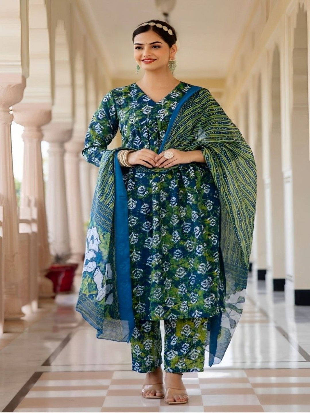 Lali Creation Floral Printed V-Neck Empire A-Line Kurta With Palazzos & Dupatta, Green
Lali Creation Floral Printed V-Neck Empire A-Line Kurta With Palazzos & Dupatta, Green