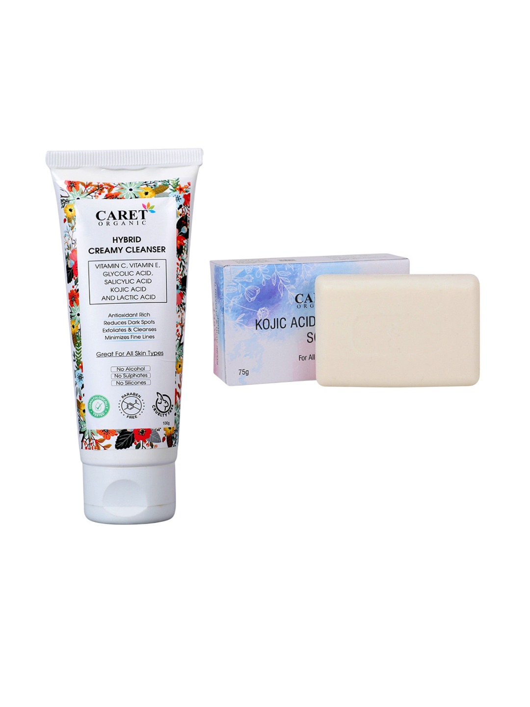 CARET ORGANIC Set Of 2 Kojic Acid Vitamin C Soap - 75 g & Hybrid Creamy Cleanser - 100 ml, White
CARET ORGANIC Set Of 2 Kojic Acid Vitamin C Soap - 75 g & Hybrid Creamy Cleanser - 100 ml, White