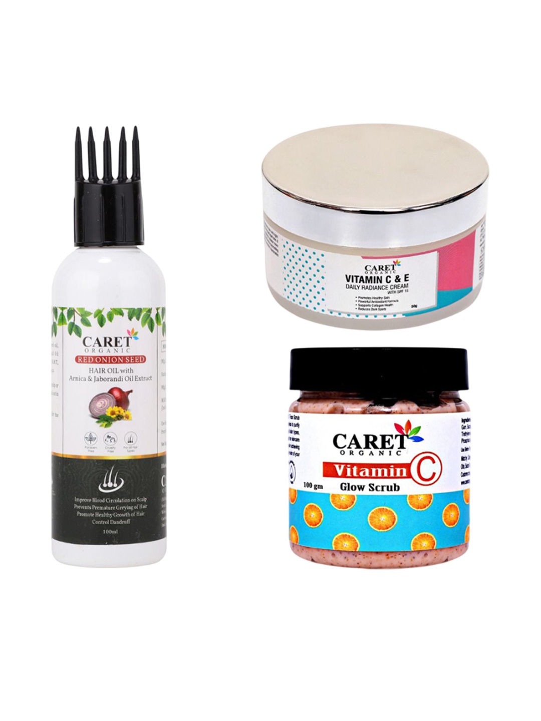 CARET ORGANIC Set Of 3 Vitamin C Cream 50 g- Vitamin Scrub-100 g & Red Onion Oil-100 ml, White
CARET ORGANIC Set Of 3 Vitamin C Cream 50 g- Vitamin Scrub-100 g & Red Onion Oil-100 ml, White