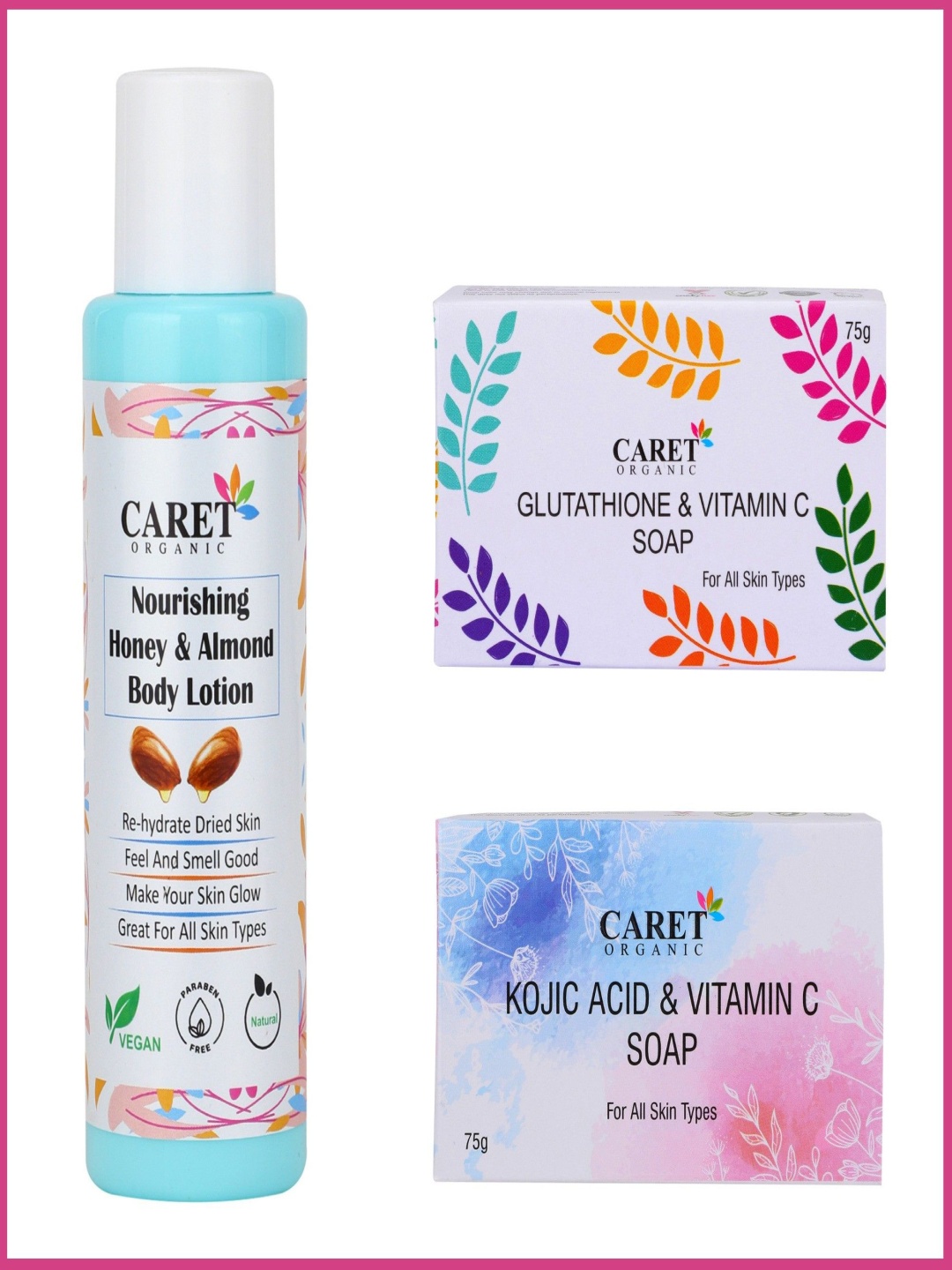 CARET ORGANIC 3Pc kojic Acid Vitamin C & Glutathione Soap With Honey Almond Body Lotion, Multi
CARET ORGANIC 3Pc kojic Acid Vitamin C & Glutathione Soap With Honey Almond Body Lotion, Multi