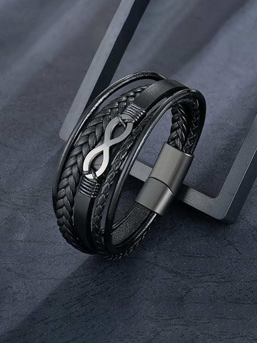 Designs & You Men Leather Silver-Plated Multi Layered Wraparound Bracelet, Black
Designs & You Men Leather Silver-Plated Multi Layered Wraparound Bracelet, Black