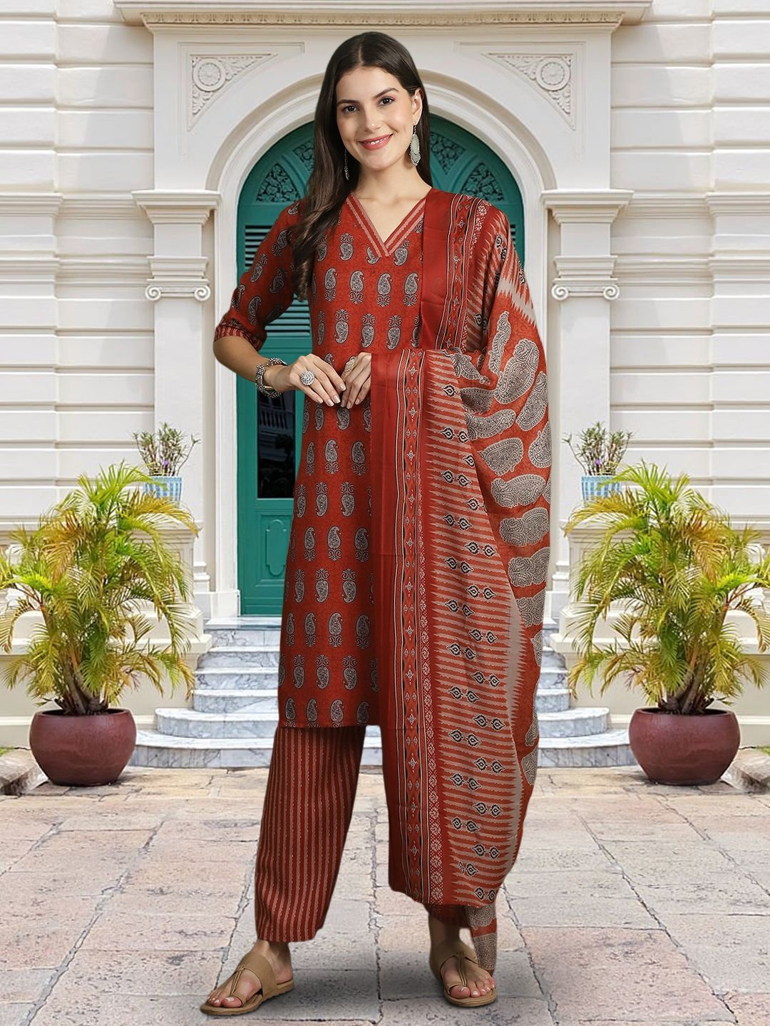 Moda Rapido Ethnic Motifs Printed V-Neck Straight Kurta With Trouser And Dupatta, Red
Moda Rapido Ethnic Motifs Printed V-Neck Straight Kurta With Trouser And Dupatta, Red