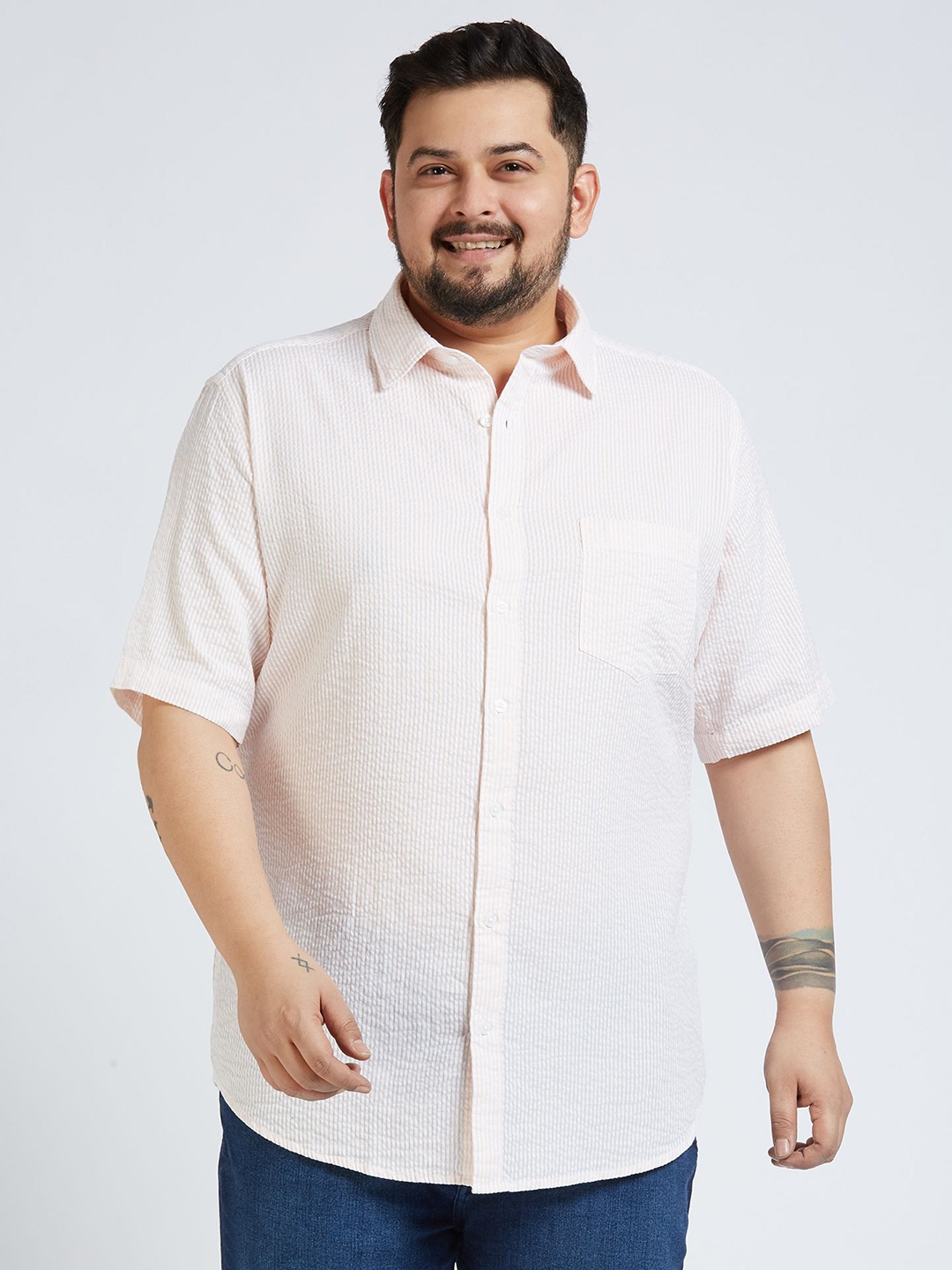 Sizeupp Men Plus Size Standard Oversized Fit Vertical Striped Cotton Casual Shirt, Peach
Sizeupp Men Plus Size Standard Oversized Fit Vertical Striped Cotton Casual Shirt, Peach