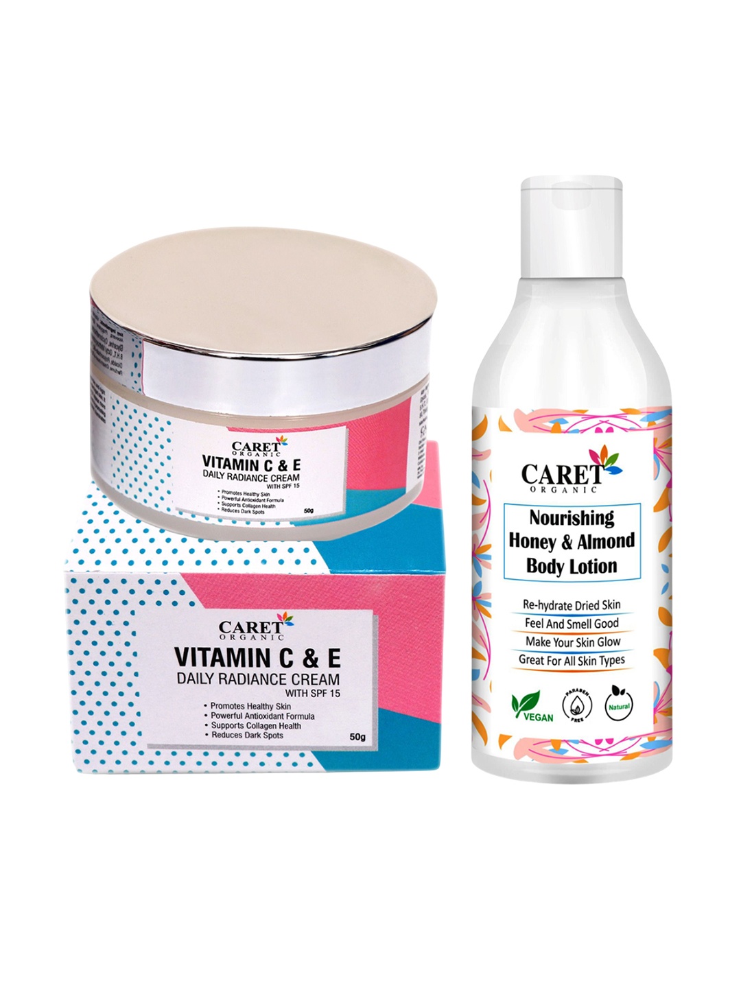 CARET ORGANIC Set Of 2 Daily Radiance Cream- 50 g & Honey Almond Body Lotion- 250 ml, White
CARET ORGANIC Set Of 2 Daily Radiance Cream- 50 g & Honey Almond Body Lotion- 250 ml, White