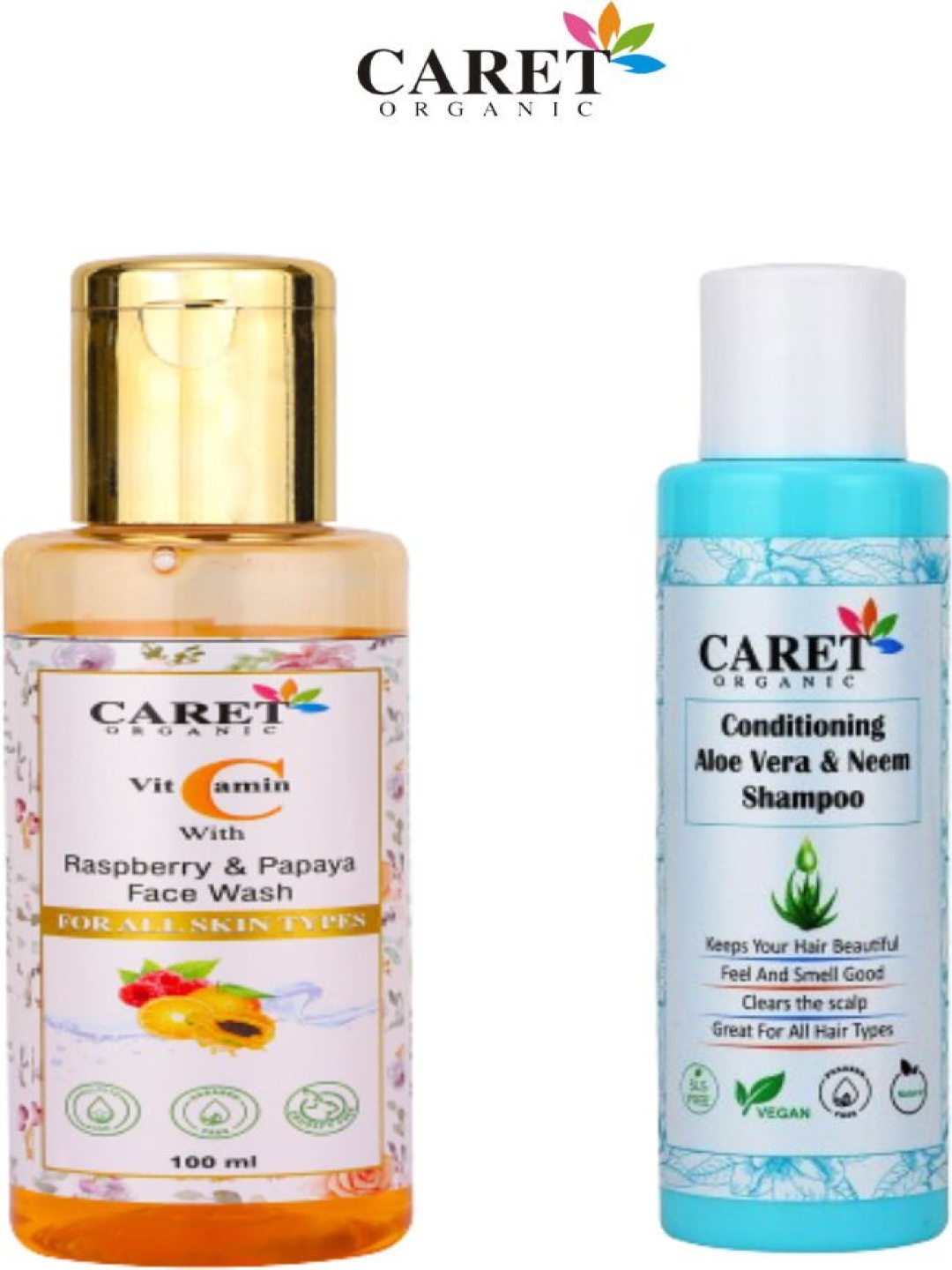 CARET ORGANIC Set Of 2 Vitamin C Face Wash & Aloevera Neem Shampoo - 100 ml Each, Multi
CARET ORGANIC Set Of 2 Vitamin C Face Wash & Aloevera Neem Shampoo - 100 ml Each, Multi