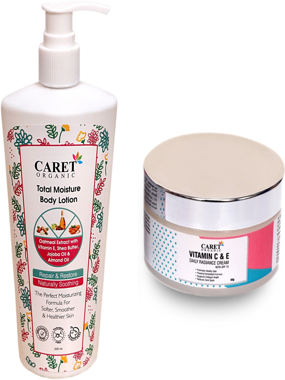 CARET ORGANIC Set Of 2 Total Moisture Body Lotion- 200 ml & Vitamin C Cream- 50 g, White
CARET ORGANIC Set Of 2 Total Moisture Body Lotion- 200 ml & Vitamin C Cream- 50 g, White