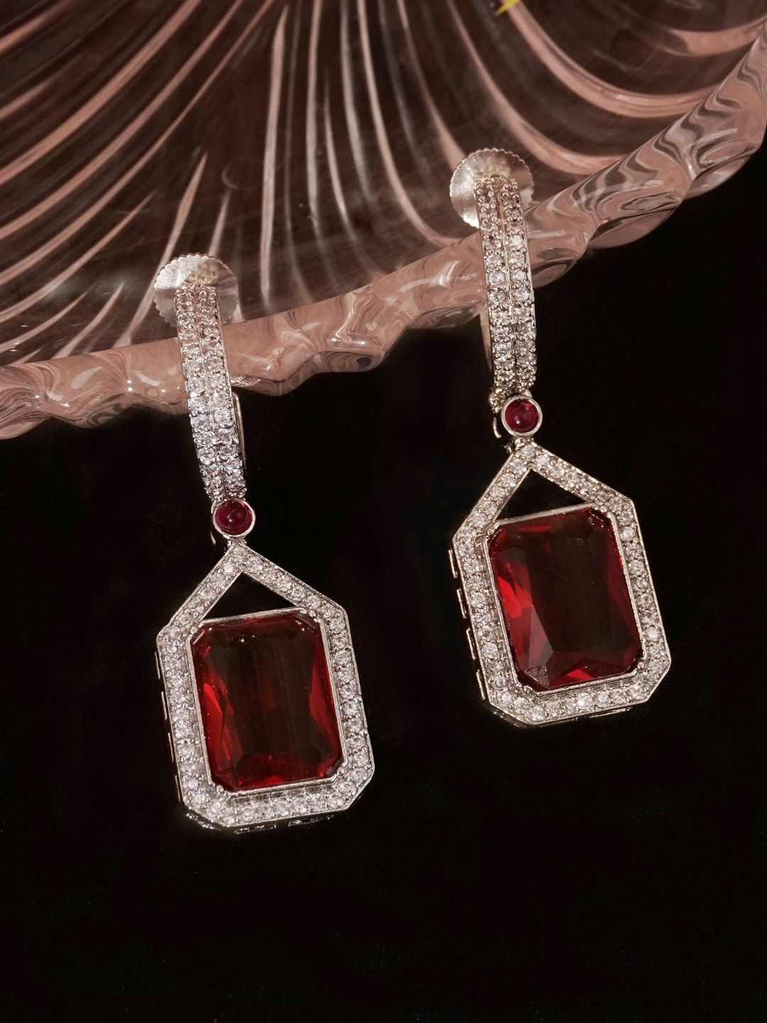 Niscka Rhodium-Plated American Daimond Stone Studded Contemporary Drop Earrings, Red
Niscka Rhodium-Plated American Daimond Stone Studded Contemporary Drop Earrings, Red