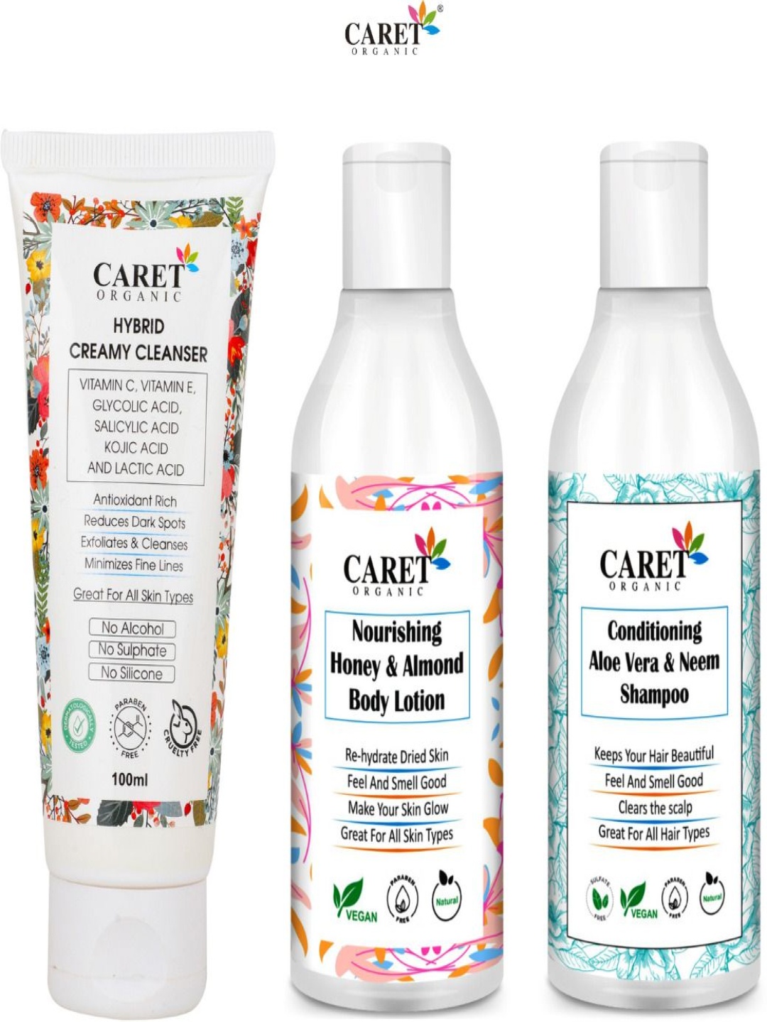 CARET ORGANIC Set Of 3 Creamy Cleanser - 100 ml, Body Lotion - 250 ml & Shampoo - 300 ml, White
CARET ORGANIC Set Of 3 Creamy Cleanser - 100 ml, Body Lotion - 250 ml & Shampoo - 300 ml, White