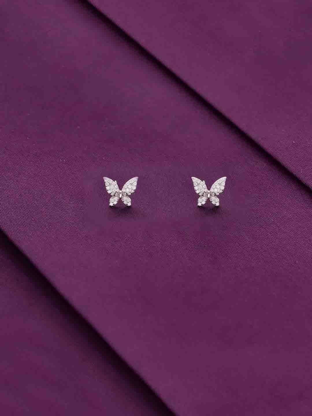 KAI JEWEL Rhodium-Plated 92.5 Sterling Silver CZ-Studded Butterfly Shaped Studs Earrings
KAI JEWEL Rhodium-Plated 92.5 Sterling Silver CZ-Studded Butterfly Shaped Studs Earrings