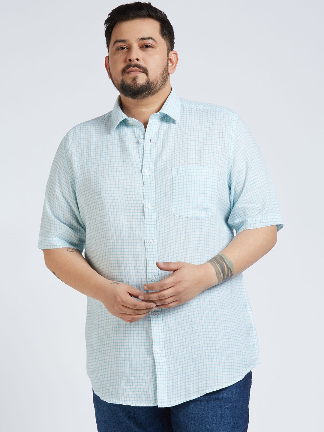 Sizeupp Men Plus Size Standard Oversized Fit Micro Checked Linen Casual Shirt, Blue
Sizeupp Men Plus Size Standard Oversized Fit Micro Checked Linen Casual Shirt, Blue