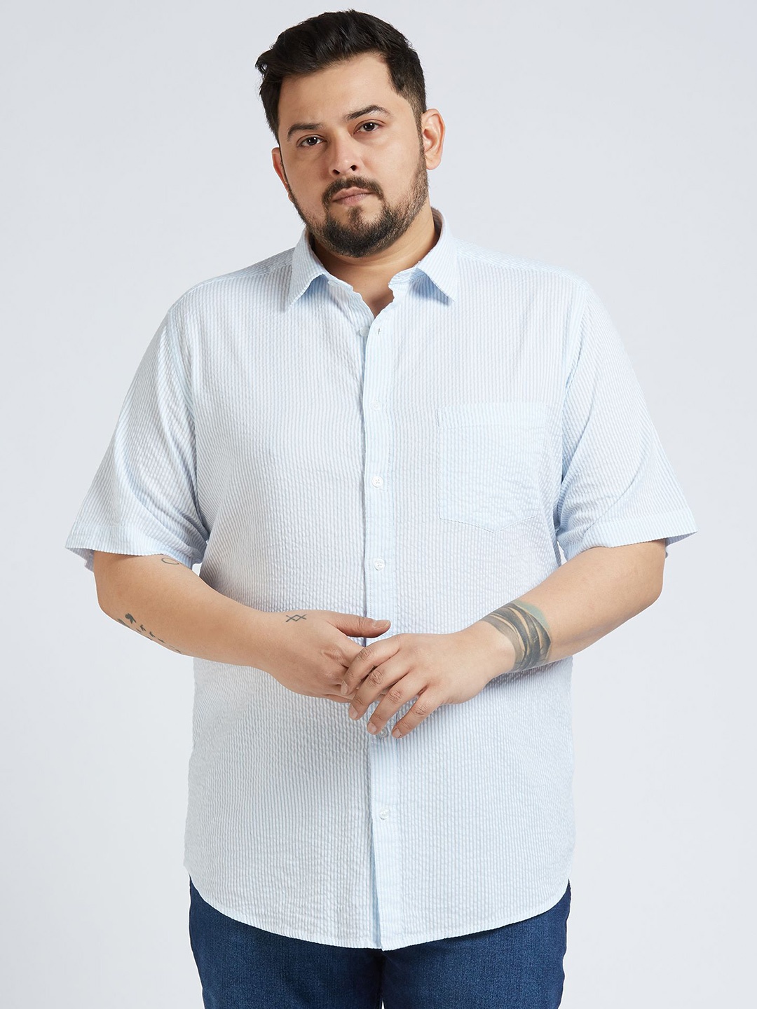 Sizeupp Men Plus Size Standard Oversized Fit Vertical Striped Cotton Casual Shirt, Blue
Sizeupp Men Plus Size Standard Oversized Fit Vertical Striped Cotton Casual Shirt, Blue