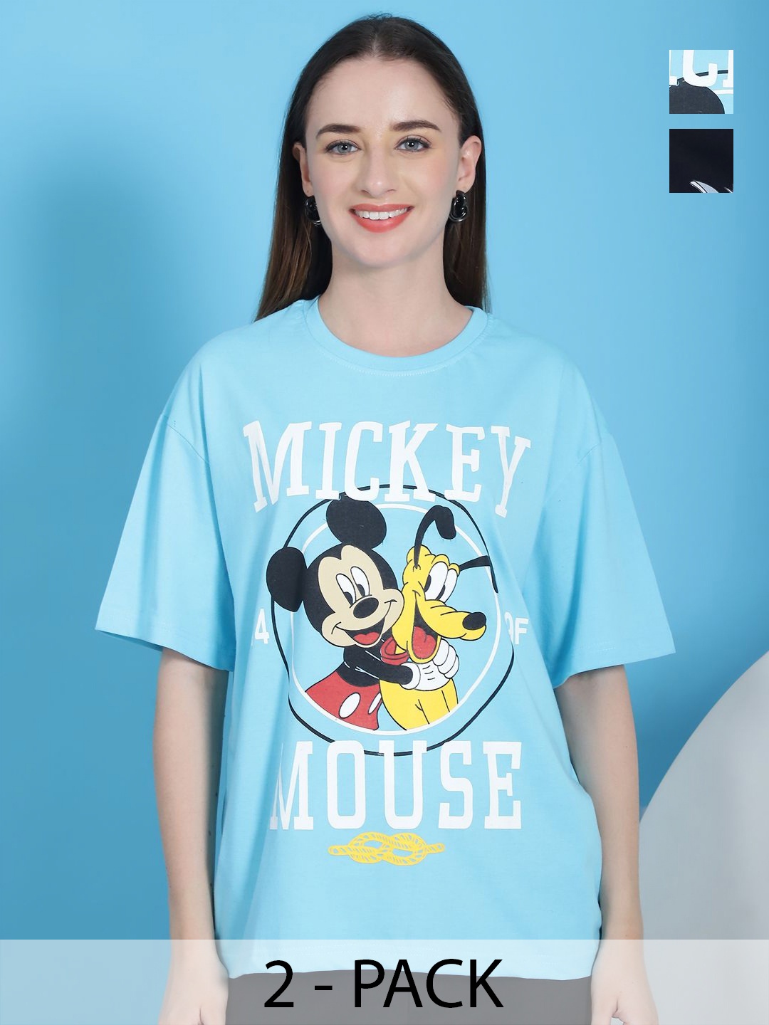 Dreambe Women Pack Of 2 Mickey Mouse Fusion Graphic Printed Cotton Oversized T-shirts, Blue
Dreambe Women Pack Of 2 Mickey Mouse Fusion Graphic Printed Cotton Oversized T-shirts, Blue