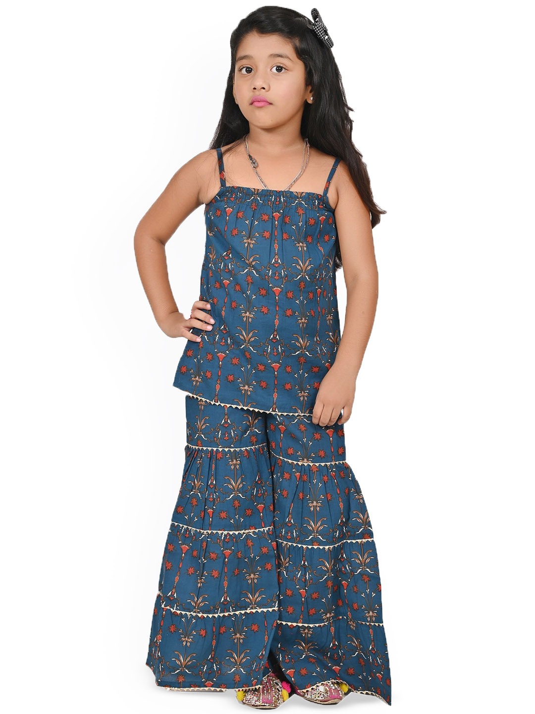 Megha Overseas Girls Floral Printed Shoulder Straps Pure Cotton Kurti With Sharara, Teal
Megha Overseas Girls Floral Printed Shoulder Straps Pure Cotton Kurti With Sharara, Teal