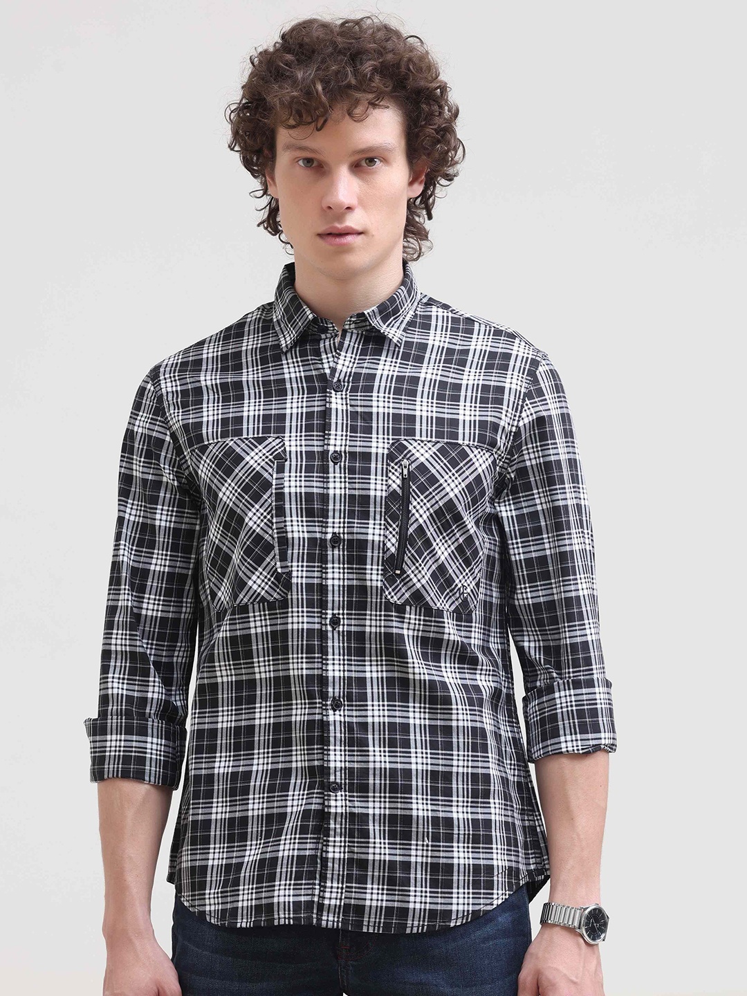 Grit and Flair Men Comfort Fit Spread Collar Tartan Checked Cotton Casual Shirt, Black
Grit and Flair Men Comfort Fit Spread Collar Tartan Checked Cotton Casual Shirt, Black