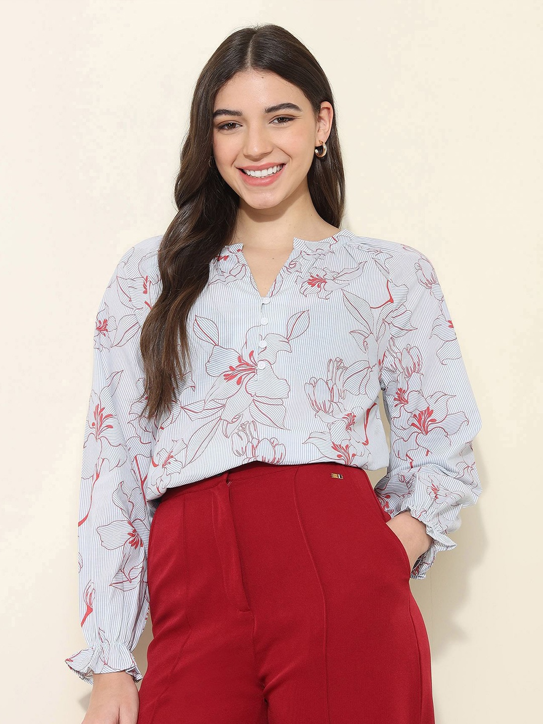 U.S. Polo Assn. Women Floral Printed Mandarin Collar Pure Cotton Shirt Style Top, Multi
U.S. Polo Assn. Women Floral Printed Mandarin Collar Pure Cotton Shirt Style Top, Multi