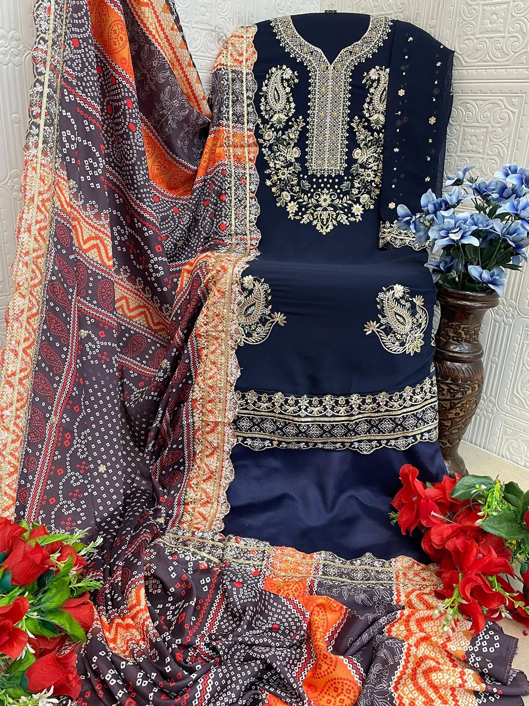 ANAMSA Ethnic Motifs Embroidered Sequinned Semi-Stitched Dress Material, Navy blue
ANAMSA Ethnic Motifs Embroidered Sequinned Semi-Stitched Dress Material, Navy blue
