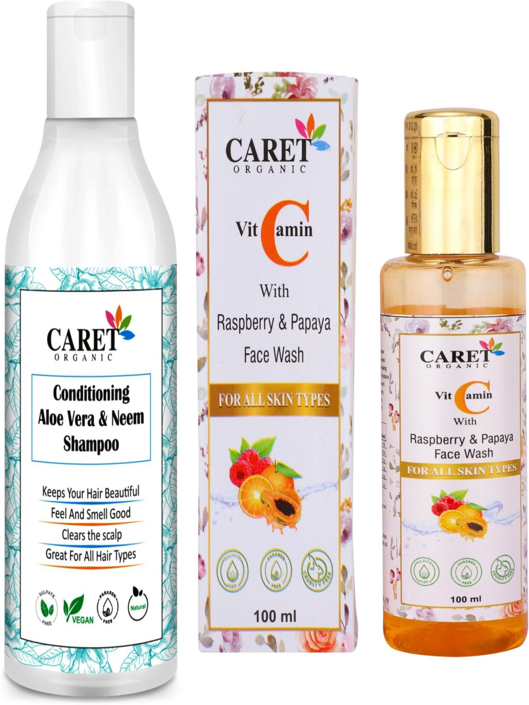 CARET ORGANIC Set Of 2 Aloevera Neem Shampoo - 300 ml & Kesar Facewash - 100 ml, White
CARET ORGANIC Set Of 2 Aloevera Neem Shampoo - 300 ml & Kesar Facewash - 100 ml, White