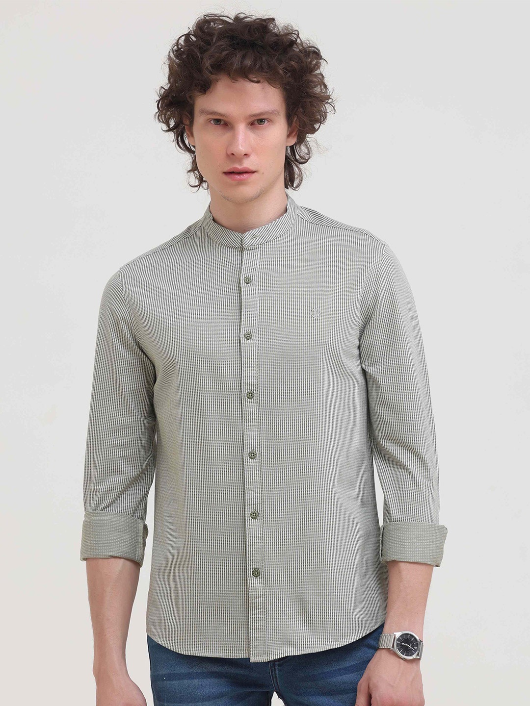 Grit and Flair Men Comfort Slim Fit Mandarin Collar Solid Cotton Casual Shirt, Green
Grit and Flair Men Comfort Slim Fit Mandarin Collar Solid Cotton Casual Shirt, Green