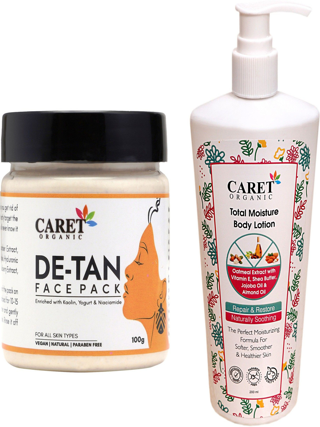 CARET ORGANIC Set Of 2 De-Tan Face Pack - 100 g & Total Moisture Body Lotion - 200 ml, White
CARET ORGANIC Set Of 2 De-Tan Face Pack - 100 g & Total Moisture Body Lotion - 200 ml, White