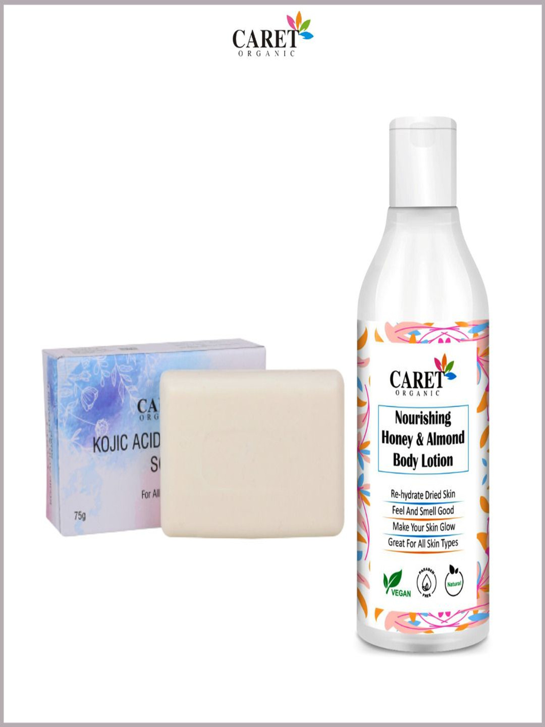 CARET ORGANIC Set Of 2 Kojic Acid Soap- 75 g & Almond Body Lotion - 250 ml, White
CARET ORGANIC Set Of 2 Kojic Acid Soap- 75 g & Almond Body Lotion - 250 ml, White